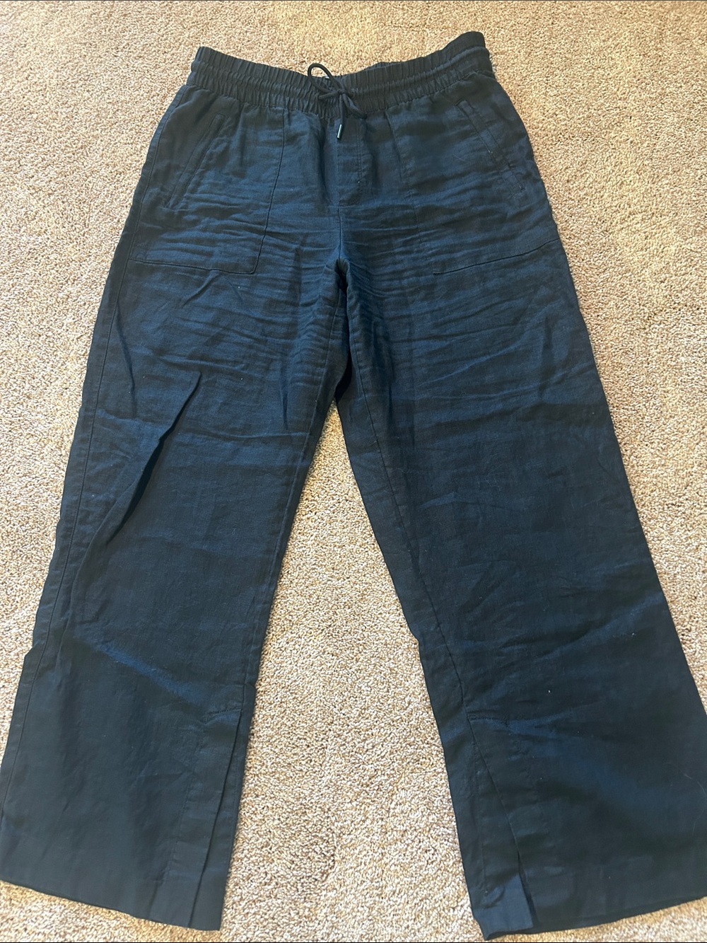 Athleta Women’s Black Elastic-Waist Linen-Blend Joggers